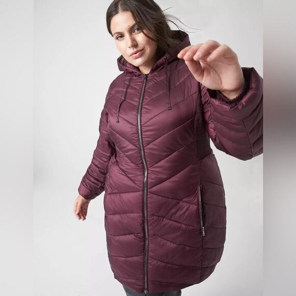 Lane Bryant Prima Puffer Lightweight Packable Winter Jacket in Wine Size 26/28 - Picture 1 of 14